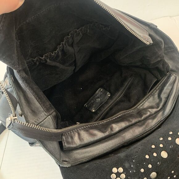Patricia Nash Black Italian Leather Cazorla Backpack Handbag Stud Garment Flower - Picture 9 of 15